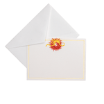 A blank white card from Caspari’s Pepperberry Tabletop and Stationery Collection features a gold and red design with a gold border, nestled in a white envelope—ideal for pairing with elegant guest towel napkins at any event.