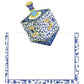 From the Patterned Dreidel Collection by Caspari, a blue and white dreidel featuring gold Hebrew letters appears above a blank bordered area adorned with a coordinating blue floral motif—an ideal choice for Hanukkah greetings or festive holiday gifts.