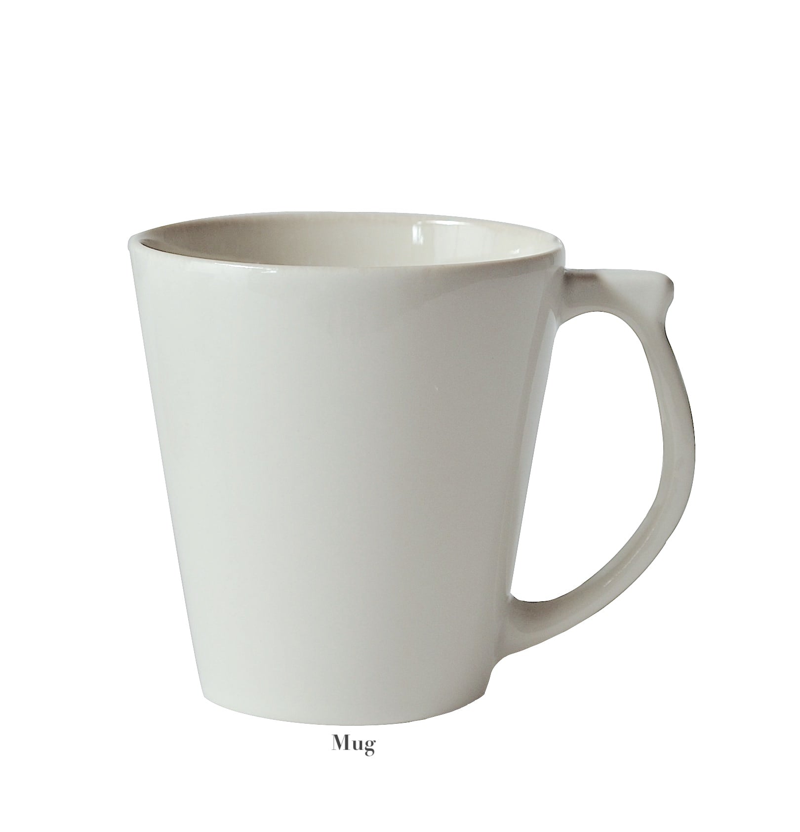 The Jars Vuelta White Pearl Collection mug features a perle glaze and handle, is stylish, dishwasher safe, and presented on a white background with "Mug" labeled underneath.