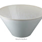 The Vuelta White Pearl Collection deep serving bowl by Jars features a white ceramic design with wide opening, narrow base, and smooth perle glaze. Dishwasher safe for easy cleaning. Displayed on a plain background with the label "Deep Serving Bowl.