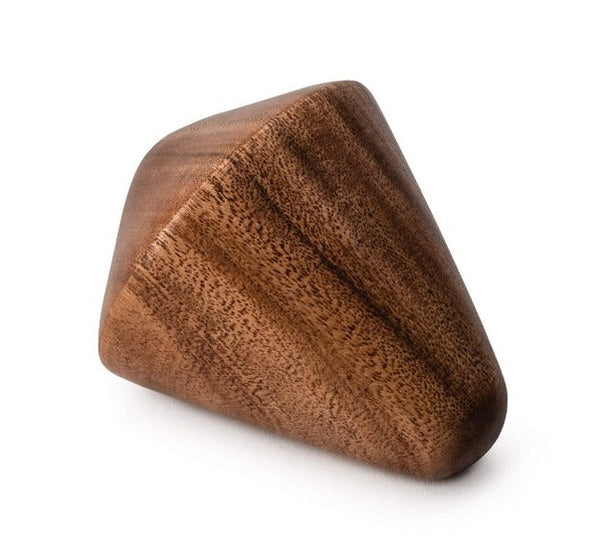 A Simon Pearce Acacia Wooden Decanter Stopper made of acacia wood isolated on a white background.