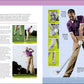A golfer in a purple shirt demonstrates an iron shot, with instructional tips and technique steps from the Golf Book by Penguin Random House displayed alongside close-up images and text, highlighting how mastering your swing can make a difference in golf competitions.