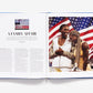 An open copy of "US Open: 50 Years of Championship Tennis" by Abrams shows the article "A Family Affair" on the left and a photo of two smiling women in front of an American flag on the right.
