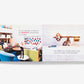 An open spread of the children’s book Be Our Guest! shows a monkey in a Parker Palm Springs lobby on the left and a rabbit next to a large skeleton key on the right, with text about checking in.