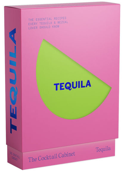 Discover The Cocktail Cabinet: Tequila from Penguin Random House—a pink and green recipe book with blue and white text on the cover, packed with a lively selection of tequila and mezcal cocktails for every occasion.