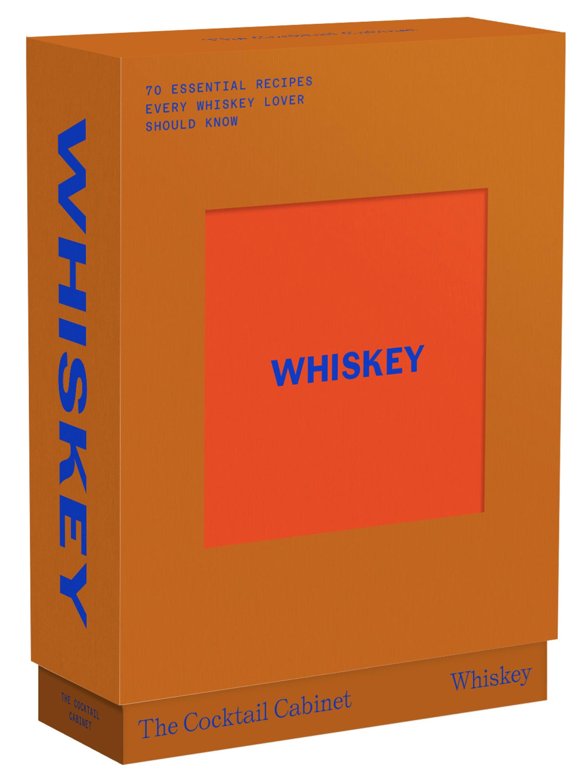 The “Cocktail Cabinet: Whiskey” box set by Penguin Random House features vibrant orange and red packaging with striking blue text declaring “70 essential recipes every whiskey lover should know.” This collection is ideal for exploring new whiskey cocktails and perfecting classic bourbon drinks, thanks to its easy-to-follow recipe cards.