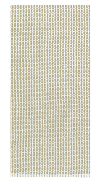 A rectangular beige and white woven rug with a repetitive chevron pattern, fringed edges, and double-sided absorbent terrycloth backing can be described as the MUkitchen Honeycomb Towel by MUkitchen.