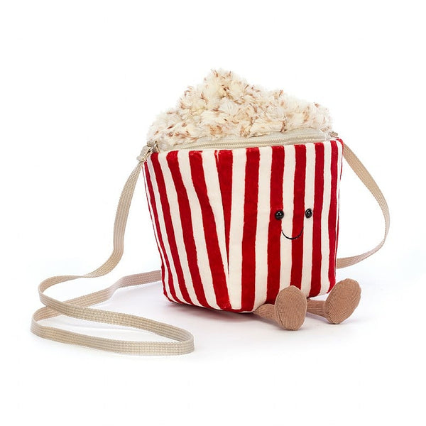 Jellycat red and white popcorn bag with a handle that critics love.