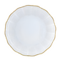 Corail Gold Collection plate by Medard de Noblat/Devine: a white ceramic plate with scalloped edge and gold rim, reflecting French craftsmanship, shown from above on a white background.