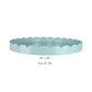 The Addison Ross Round Scalloped Lacquer Tray Collection features a 20"x20" tray in pale blue-green Eau de Nil with a high gloss finish, adding an elegant touch to any setting.