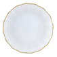 Corail Gold Collection by Medard de Noblat/Devine: a white ceramic plate with fluted rim and thin gold trim, shown from above on white background—an elegant touch to whimsical dinnerware.