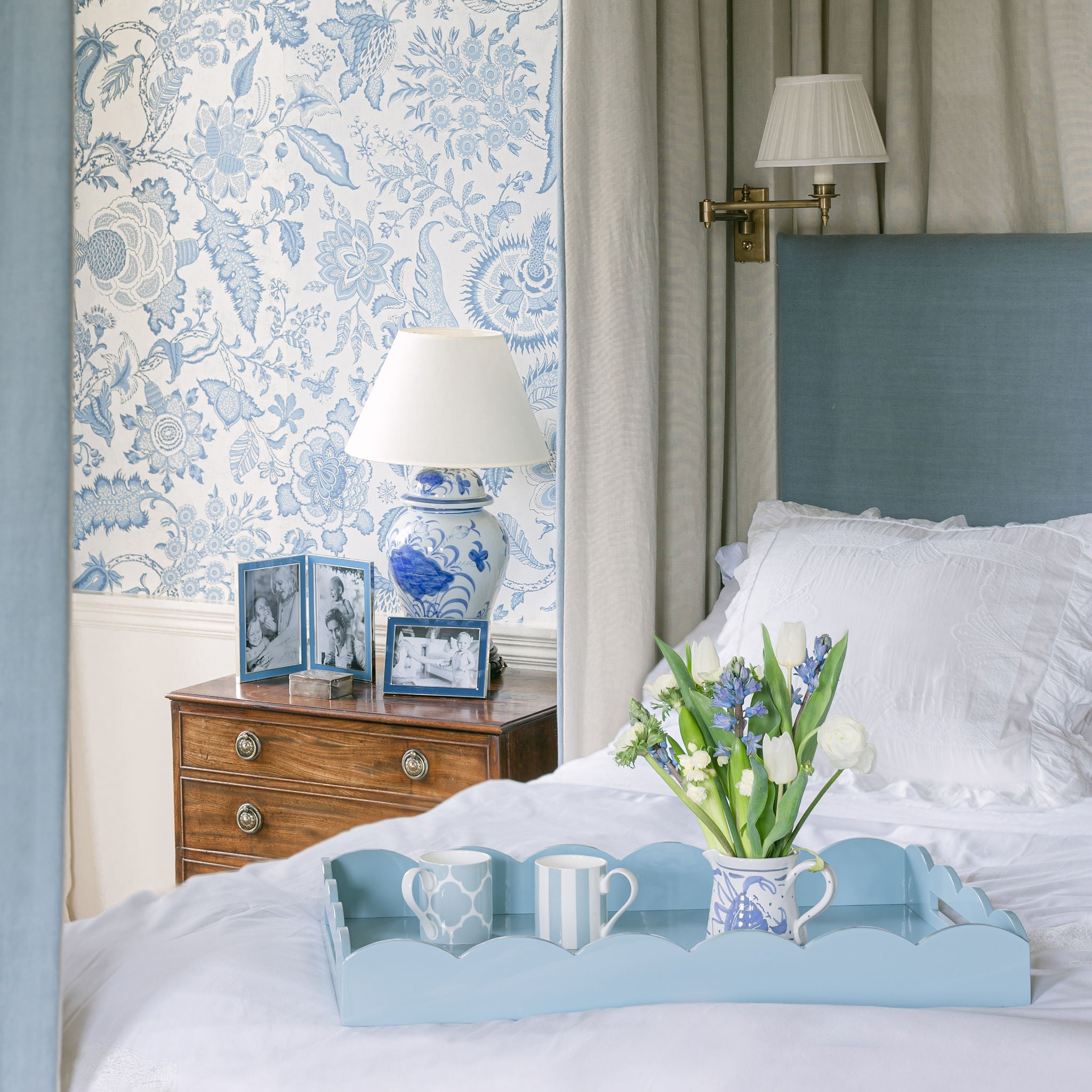 Scalloped Pale Denim Lacquer Tray Collection