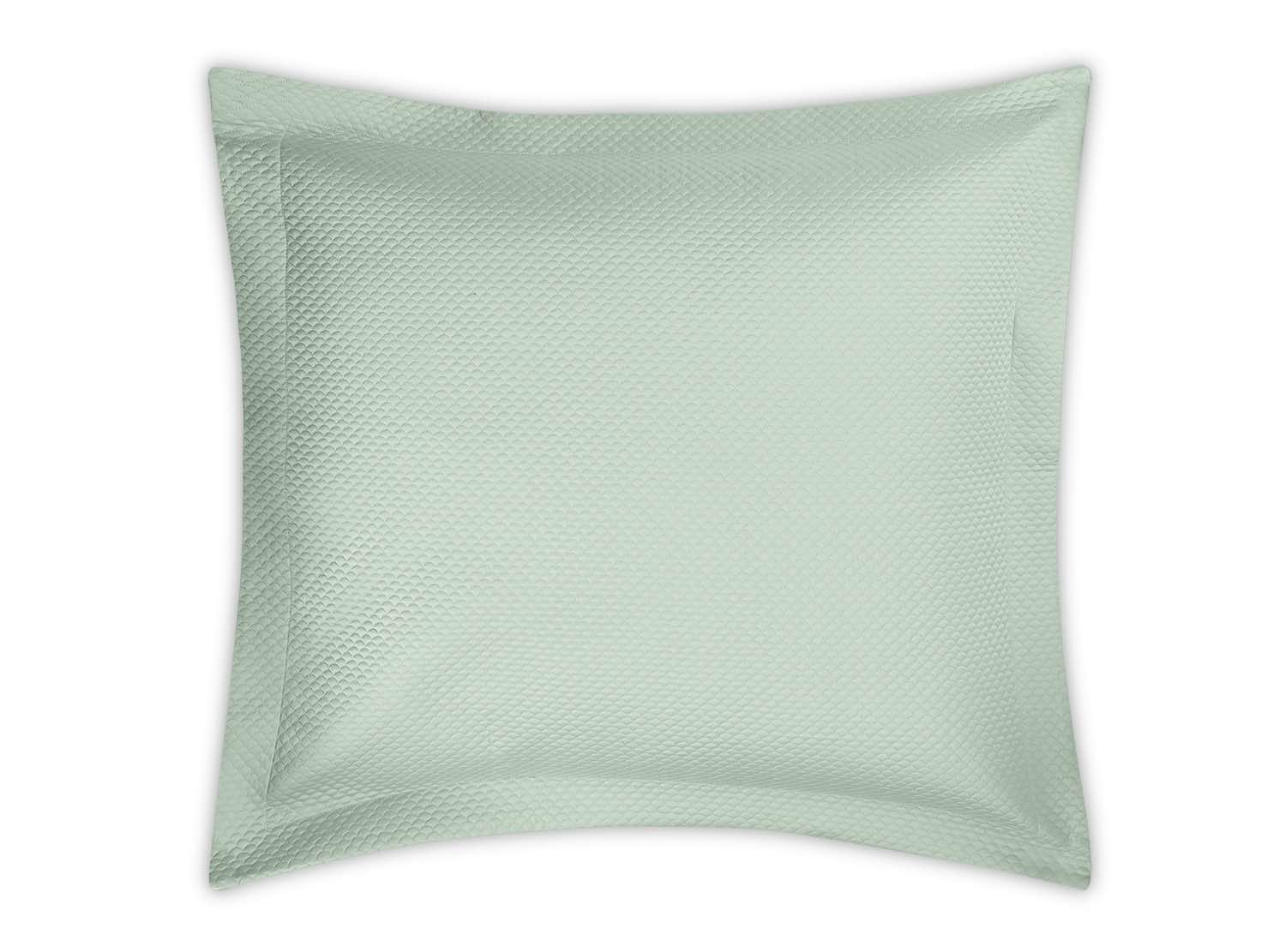 The Matouk Alba Bedding Collection Opal pillow sham, in light green with a textured square design, is crafted from OEKO-TEX® certified Egyptian cotton sateen and displayed on a white background.