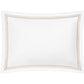 The Amara Triple Pearl pillowcase from Matouk features a white rectangular design with a subtle gold and brown double border along the edges, crafted from luxurious Amara sateen and adorned with a refined triple pearl embroidered detail, displayed on a plain white background.