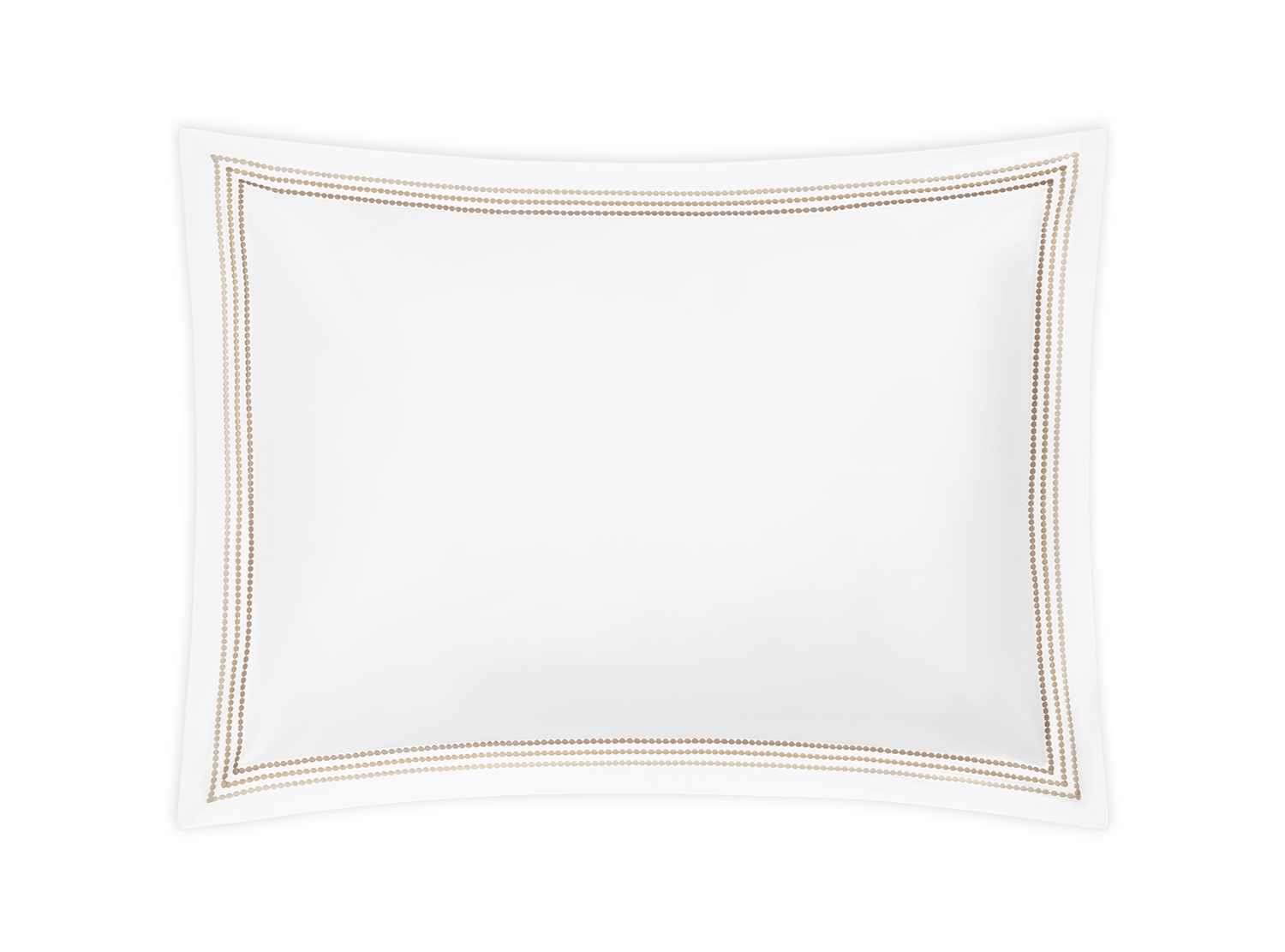 A white rectangular pillow from the Matouk Amara Pearl Bedding Collection, Beach, featuring gold and brown embroidered borders on luxurious Amara sateen, shown on a plain background.