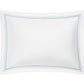 Rectangular white pillowcase from the Amara Triple Pearl Bedding Collection by Matouk, featuring a double blue stitched border on all sides and crafted from luxurious Amara sateen, set against a plain white background.