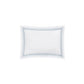Amara Triple Pearl Bedding Collection by Matouk, featuring a white rectangular design with slightly curved edges and adorned with a blue dotted border pattern around the rim reminiscent of embroidery, presented against a plain white background.