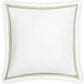 A white pillow from the Matouk Amara Triple Pearl Bedding Collection, featuring an elegant embroidered border of three rows of small green dots along the edge, is photographed from above on a plain background.
