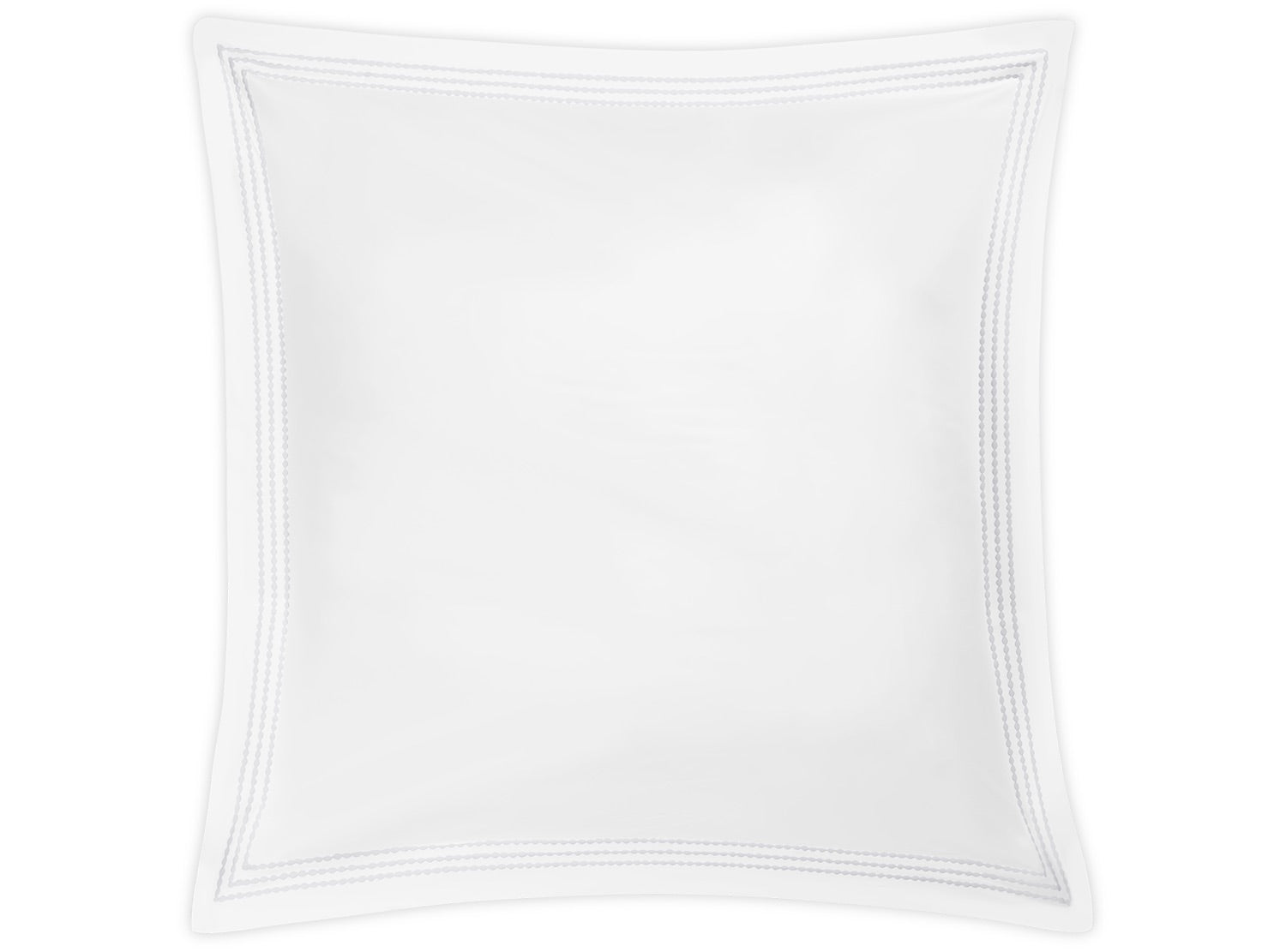 Matouk’s Amara Triple Pearl Bedding Collection pillow, shown from above on a white background, is crafted from luxurious Amara sateen and features a slightly indented center, gently curved edges, and an elegant stitched border for refined appeal.