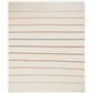 The Matouk Amelia Stripe Throw Collection features a rectangular cream-colored throw with evenly spaced thin brown horizontal stripes and fringed edges, inspired by the cozy softness of baby alpaca.