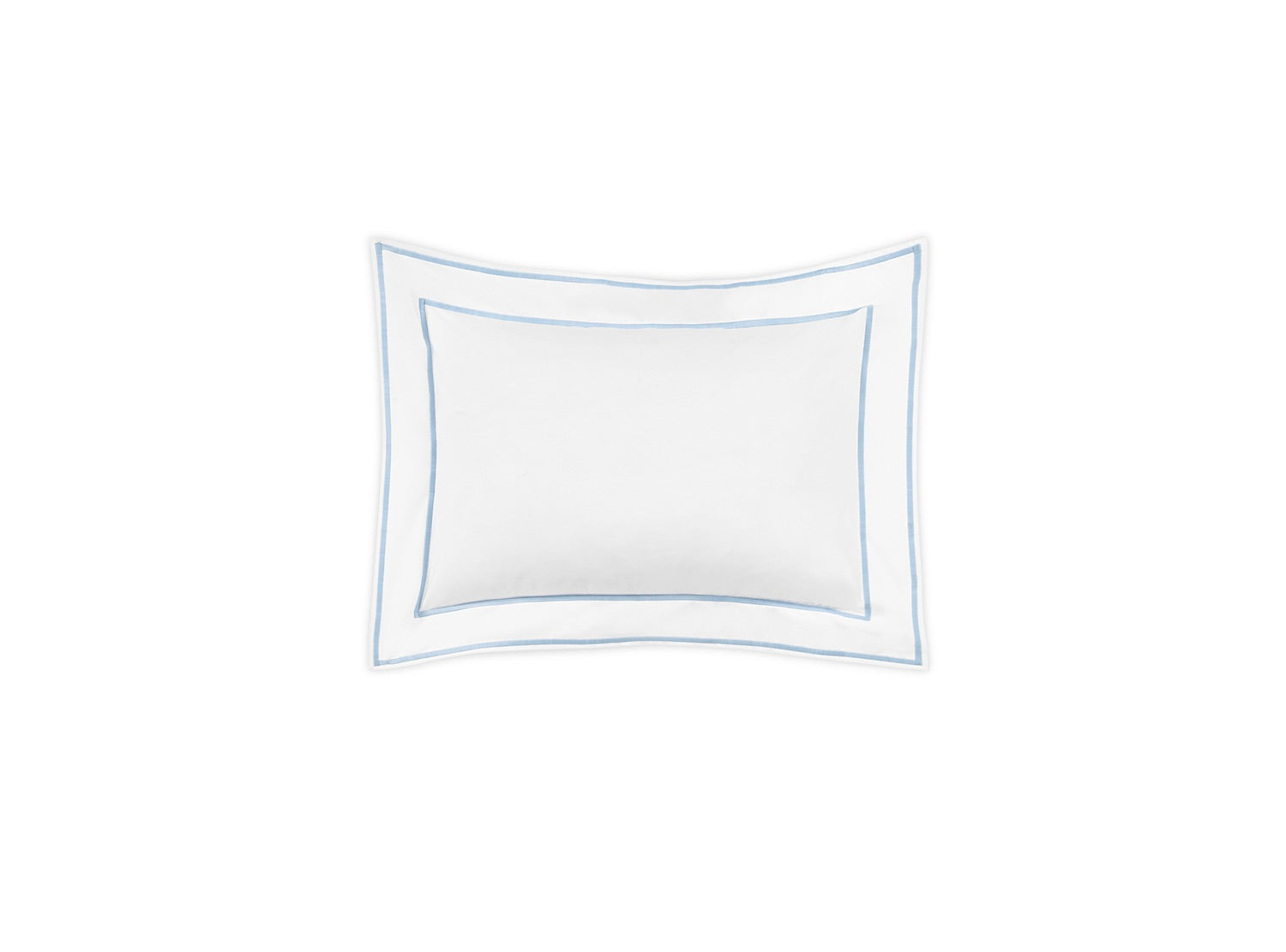 The Ansonia Bedding Collection Blue pillow by Matouk features soft Egyptian cotton and a thin light blue border, shown against a plain white background.