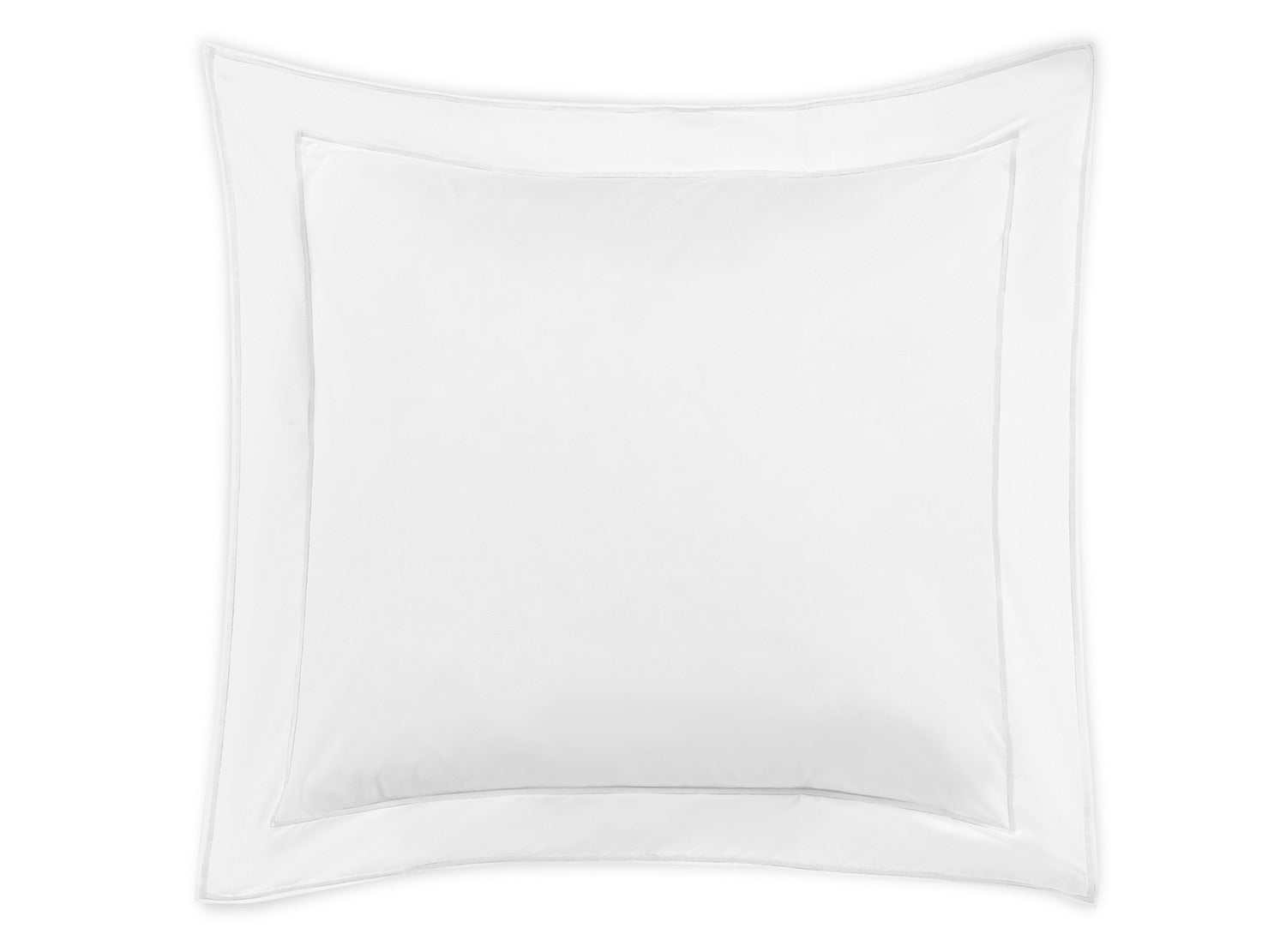 White square pillow from the Ansonia Bedding Collection by Matouk, in white Luca cotton percale with a stitched border, shown from above on a plain white background.