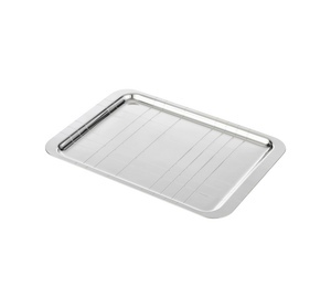 A modern and elegant Christofle Graphik Silver-Plated Tray with raised edges is showcased against a white background, highlighting its refined rectangular design from the GRAPHIK collection.