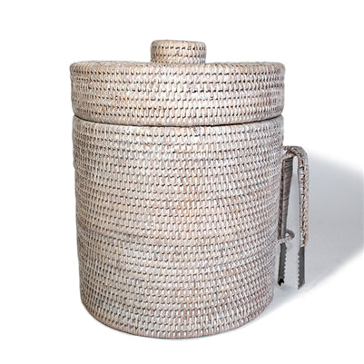 White Washed Rattan Ice Bucket Collection
