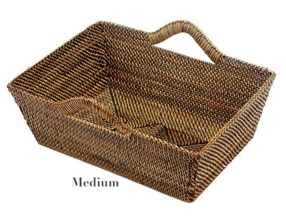 The Rectangular Basket Collection by Calaisio features medium handwoven baskets with a single side handle, shown on a white background—a stylish storage solution for any space.