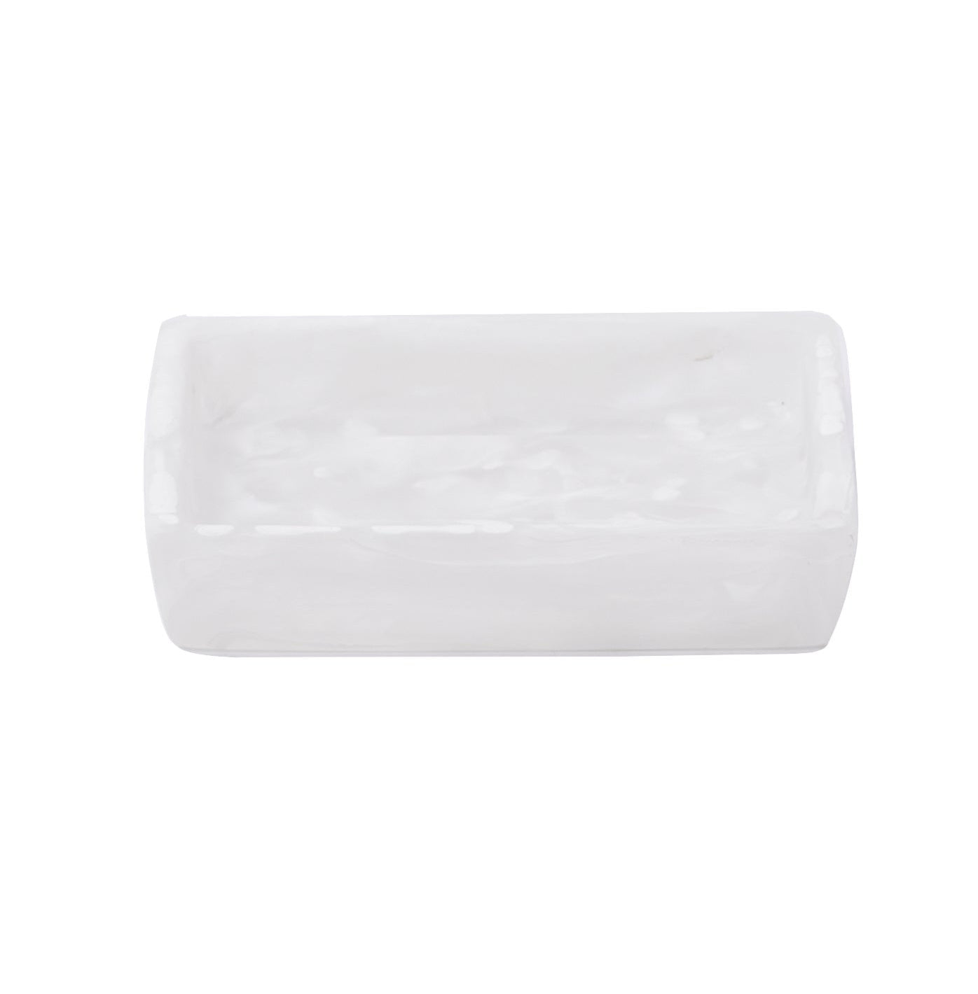 The Nashi Home Bath Collection, Swirl White soap dish is rectangular and features a simple, smooth design in white resin.