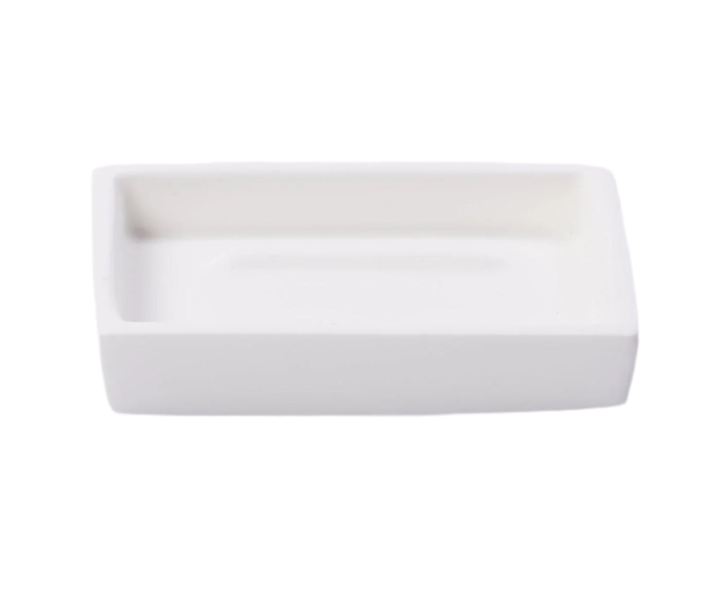 A rectangular white ceramic dish is displayed on a plain white background, ideal for pairing with the Nashi Home Solid White Resin Bath Collection or a matching tissue box cover.