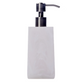 Nashi Home Bath Collection's Swirl White soap dispenser features a marble pattern and stainless steel pump, part of the vibrant color resin series, isolated on white.