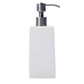 The Nashi Home Solid White Resin Bath Collection soap dispenser features a white rectangular design with a silver pump, shown against a plain background.