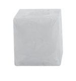 A solid white cube with a smooth surface, part of the Nashi Home Bath Collection Swirl White, sits isolated on a plain background, evoking the serene simplicity of Sydney beaches.