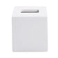 The Nashi Home Solid White Resin Bath Collection features a square, white tissue box cover with a rectangular top opening, shown against a plain background.
