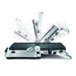 Side view of Breville's Sear & Press Grill slicer attachment with handle in various positions, demonstrating the lever’s range—perfect for prepping ingredients for your Breville Sear & Press Grill or ceramic griddle.