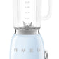The SMEG Blender Collection from Smeg in pastel blue boasts a Tritan BPA-Free jug with measurements, a powder-coated exterior, stainless steel dual blades, and a stylish silver control knob, perfectly blending style and functionality.