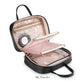 The Stephanie Johnson Belize Raven Travel Collection features a black and beige cosmetic case with clear, removable compartments and organized pockets—ideal for keeping your essentials secure on your next trip.