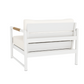 The HARBOUR OUTDOOR Breeze XL Lounge Chair in White Panama Blanco features a sturdy aluminum frame, solid teak arm accents, and plush white cushions for outdoor comfort, shown from the back.