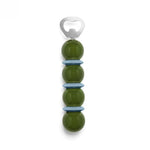 Introducing the Bobbin Bottle Opener from Addison Ross—a decorative and stylish gift featuring a handle made of four stacked green spheres separated by blue rings, topped with a durable carbon steel opener. This piece from the Bobbin Bottle Opener Collection combines unique design with everyday functionality.
