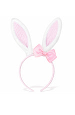 The Bunny Ears Headband™ by Bits & Bows features white and pink ears with a pink bow, making it an ideal Easter accessory. Shown on a plain white background.