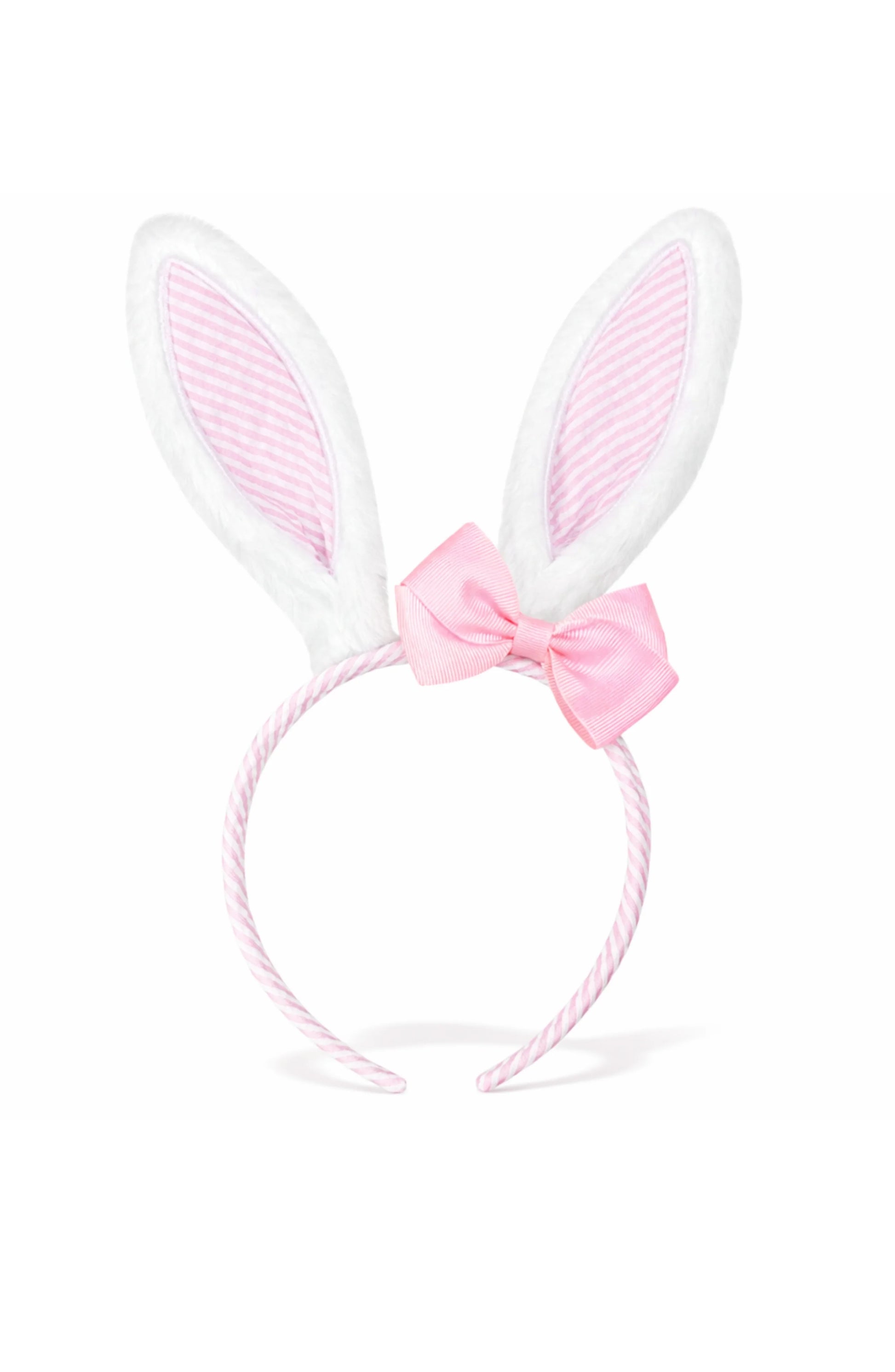 The Bunny Ears Headband™ by Bits & Bows features white and pink ears with a pink bow, making it an ideal Easter accessory. Shown on a plain white background.