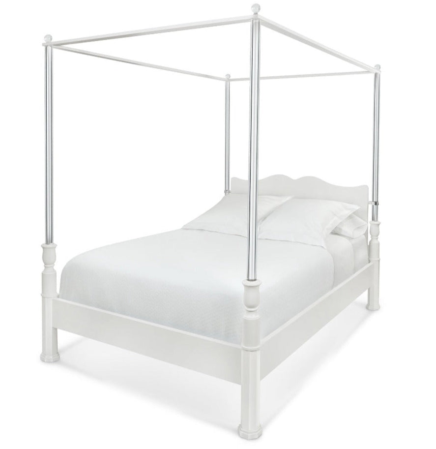 The Garbo King Bed by Bunny Williams features classic metal posts, a headboard, and crisp white bedding and pillows for an elegant, timeless style.