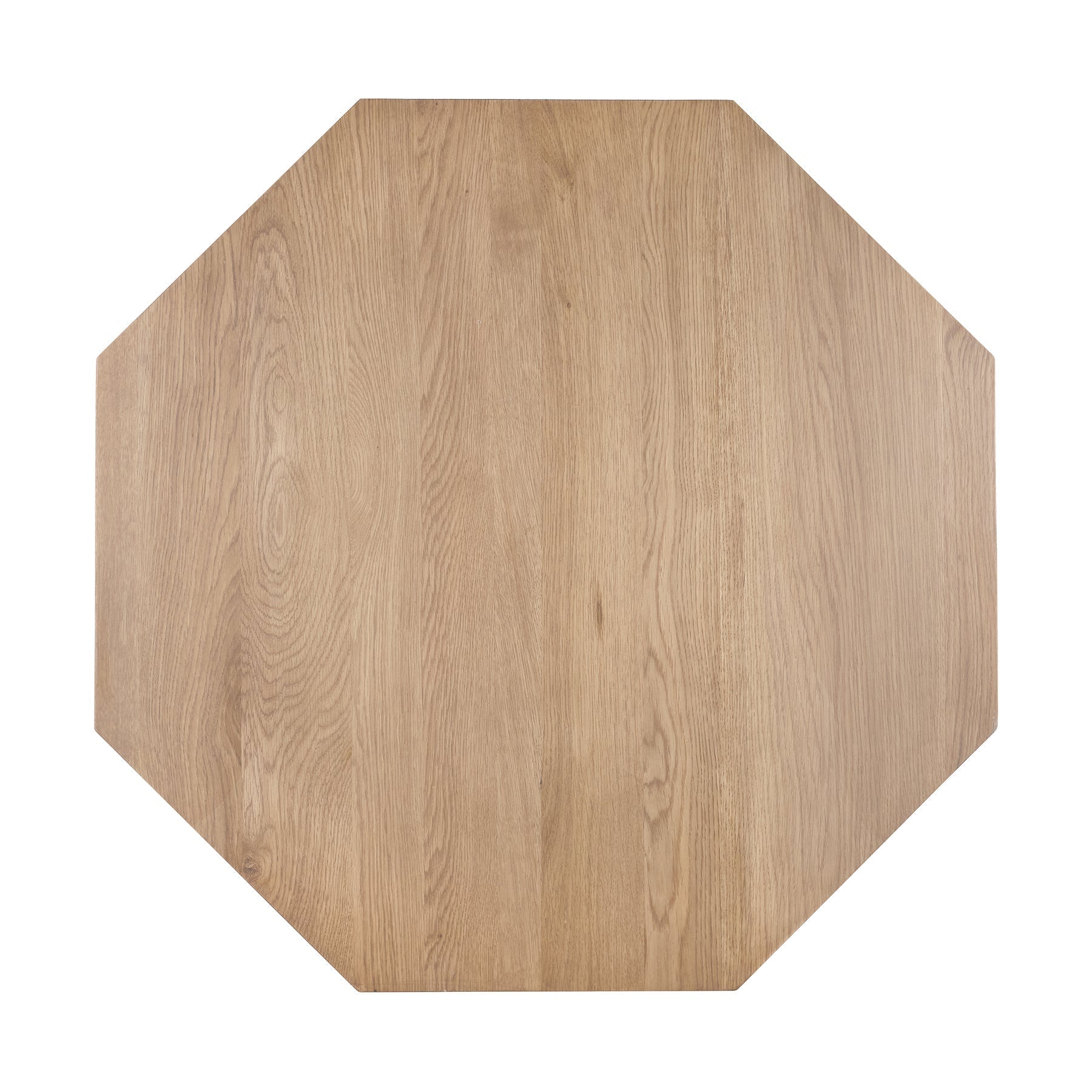 A top-down view of the Bunny Williams Burton Side Table, featuring an oak octagonal design with a natural wood grain finish, set against a white background.