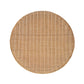 The Lucas Drinks Table by Bunny Williams features a round woven rattan top in natural light brown, reminiscent of wicker furniture, shown from above against a white background.