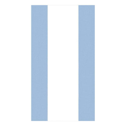The Bandol Stripe Collection by Caspari features a vertical tricolor design with light blue outer stripes and a white center, resembling eco-friendly napkins that are gentle on the planet.