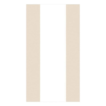 The Bandol Stripe Collection by Caspari features a rectangular rug with a white center stripe and wide beige sides—its simple, symmetrical design pairs perfectly with eco-friendly napkins for a harmonious, sustainable look.