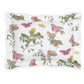 The Baudin Butterfly Pink Bedding Collection by Matouk includes a rectangular Egyptian Cotton pillowcase, adorned with colorful butterflies, green foliage, and pink flowers on a crisp white background.