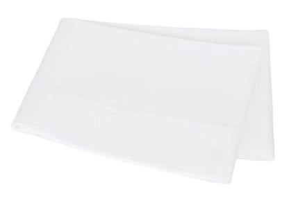 A folded pillowcase from the Matouk Bergamo Hemstitch Bedding Collection in white, made of Egyptian cotton percale with a hemstitch detail, is shown on a plain white background.