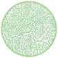 The Caspari Block Print Leaves Collection by Caspari features a circular pattern of green, leaf-like shapes and lines on white with a thin green border—ideal for stylish, eco-friendly napkins for sustainable table settings.